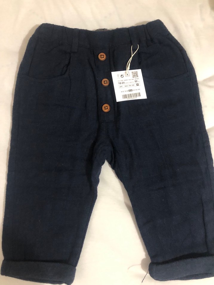 Düğmeli Lacivert Erkek Keten Pantolon - Görsel 2