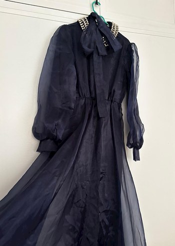Diğer Uzun Lacivert Gotik Kadın Elbise