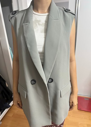Trendyol & Milla Gri Düğmeli Kolsuz Midi Blazer
