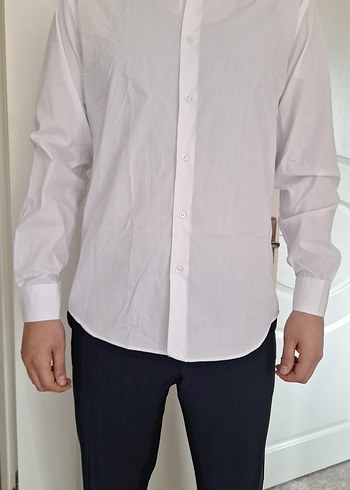 Düğmeli Beyaz Erkek Uzun Kollu Gömlek - Görsel 13