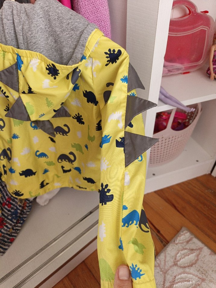 Kapüşonlu Sarı Dinozor Desenli Erkek Yağmurluk - Görsel 3