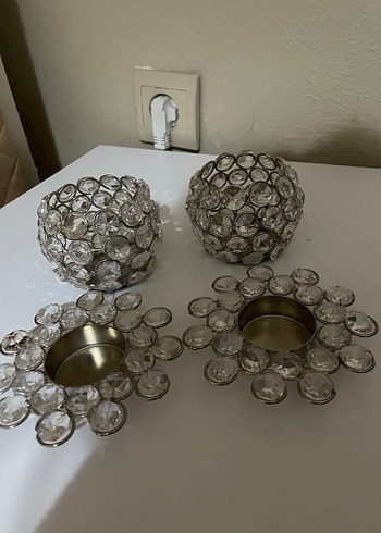 Kristal Detaylı Gri Mumluk Seti - Görsel 2