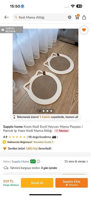Beden Renk Kedi mama kabı altlığı