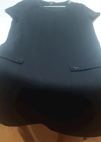 Düğmeli Siyah midi elbise lacoste kumaş - Görsel 2