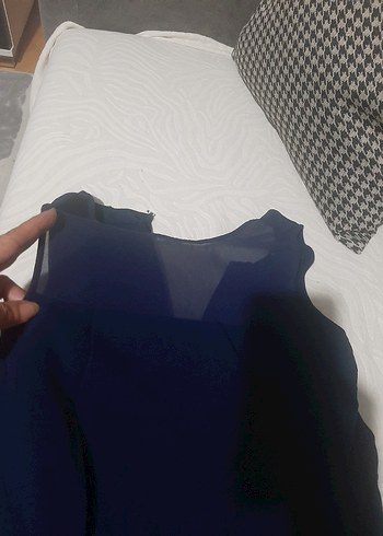 Lacivert V Yaka Kolsuz Mini Tulum - Görsel 2