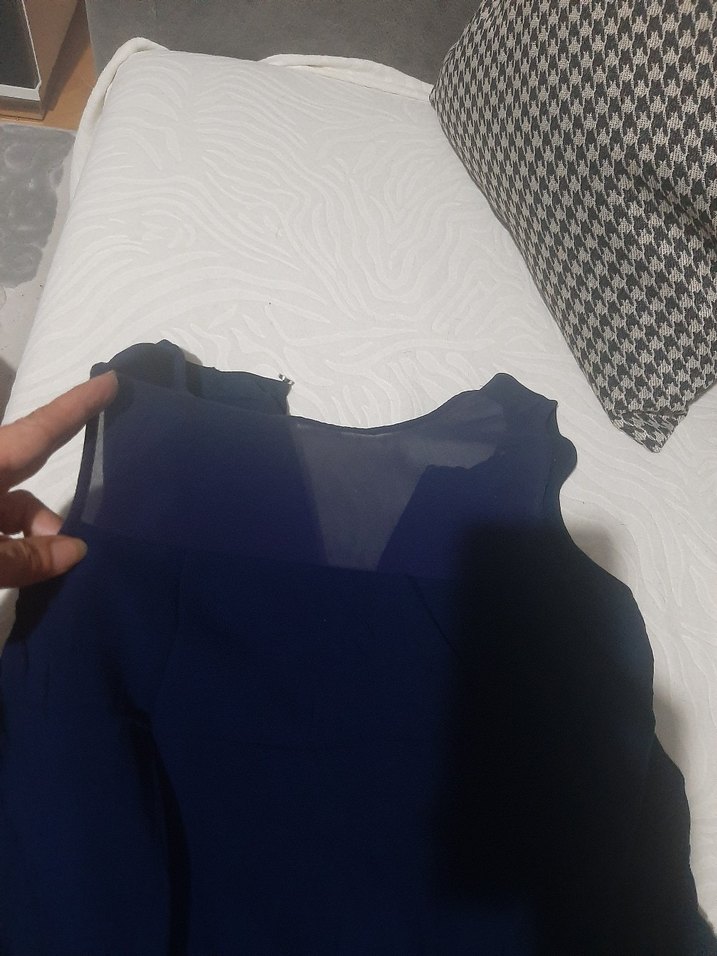 Lacivert V Yaka Kolsuz Mini Tulum - Görsel 2