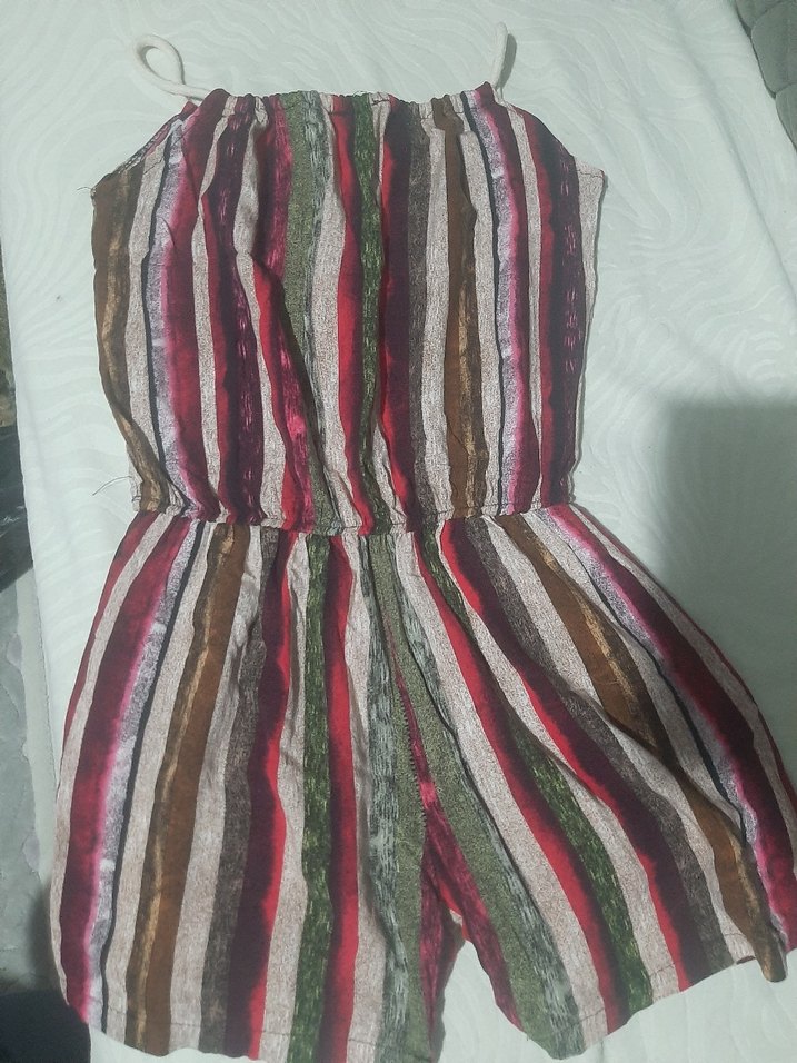 Renkli Çizgili Bohem Mini Tulum - Görsel 4