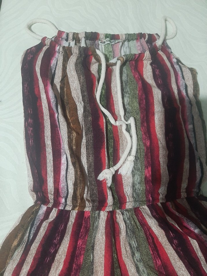 Renkli Çizgili Bohem Mini Tulum - Görsel 2