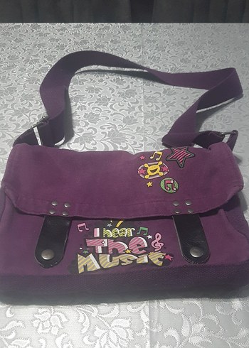 Renkli Baskılı Mor Kadın KetenÇanta - Görsel 2