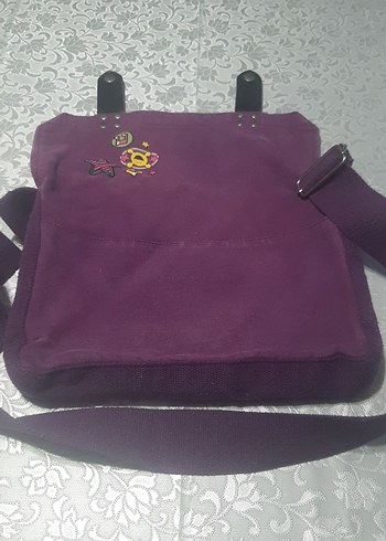 Renkli Baskılı Mor Kadın KetenÇanta - Görsel 4