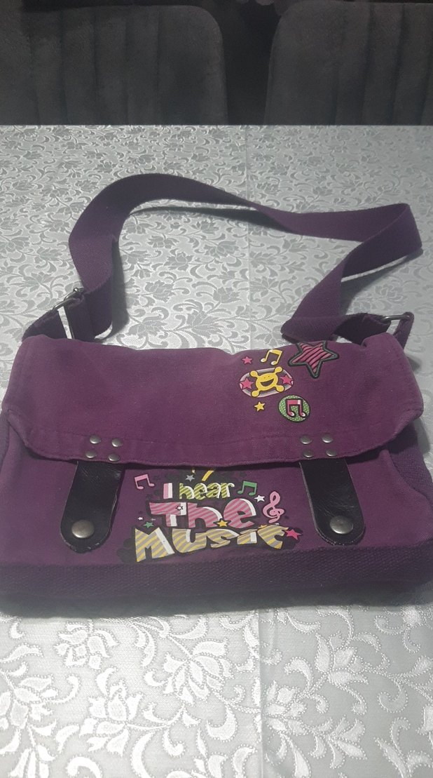 Renkli Baskılı Mor Kadın KetenÇanta - Görsel 2