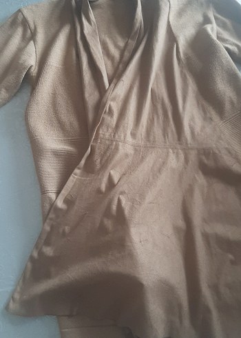 otantik bej örmeve süet detaylı hırka - Görsel 2