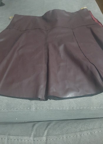 Zara  Bordo Deri Etek - Görsel 3