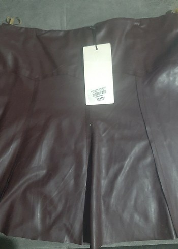 Zara  Bordo Deri Etek - Görsel 4