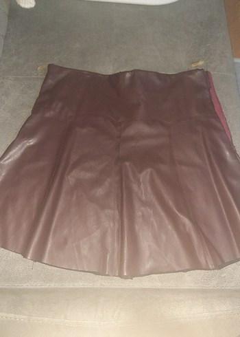 Zara  Bordo Deri Etek - Görsel 2