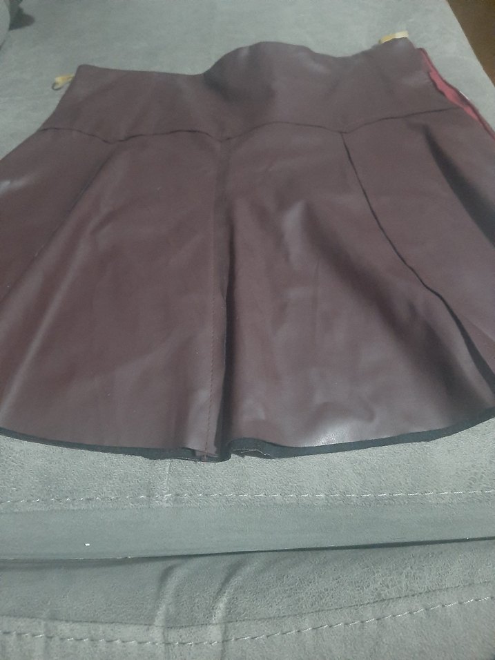 Zara  Bordo Deri Etek - Görsel 3