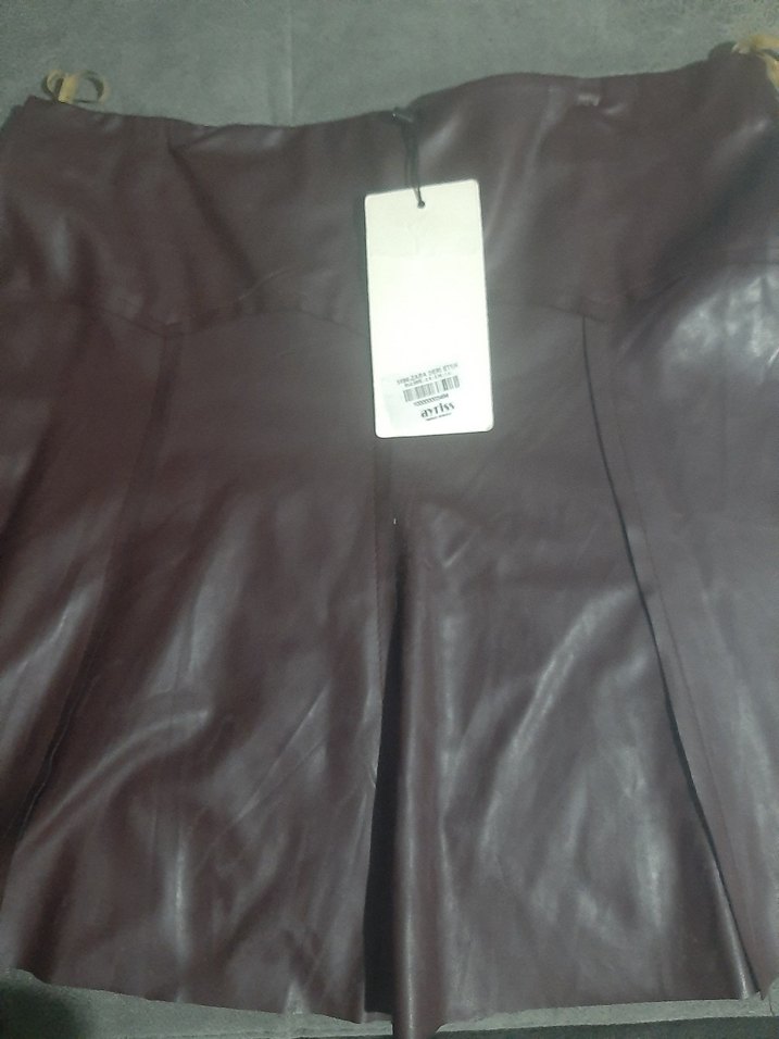 Zara  Bordo Deri Etek - Görsel 4