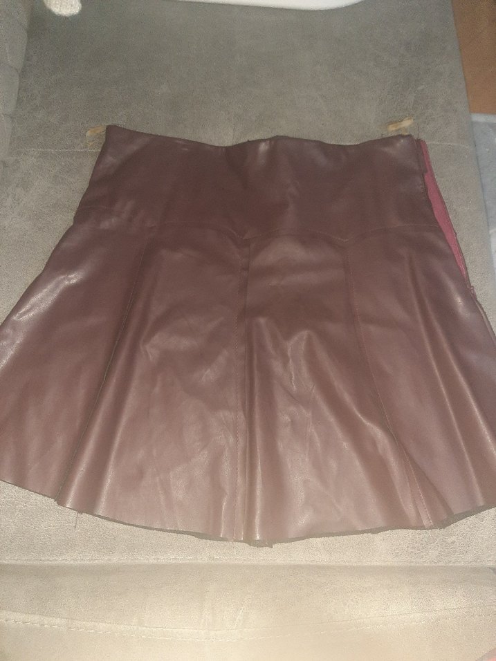 Zara  Bordo Deri Etek - Görsel 2