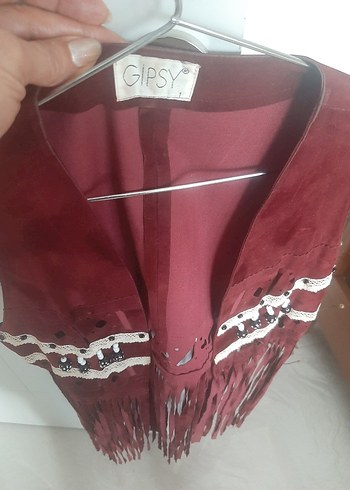 Bordo Süet Püsküllü Kadın Uzun Yelek - Görsel 4