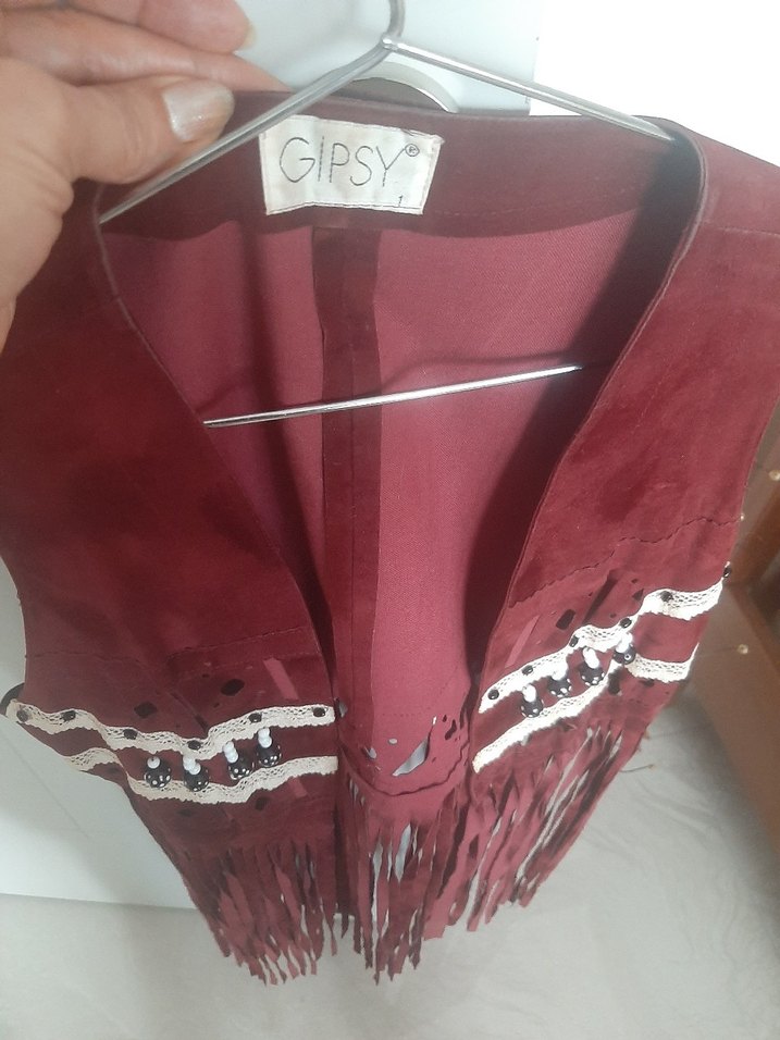 Bordo Süet Püsküllü Kadın Uzun Yelek - Görsel 4