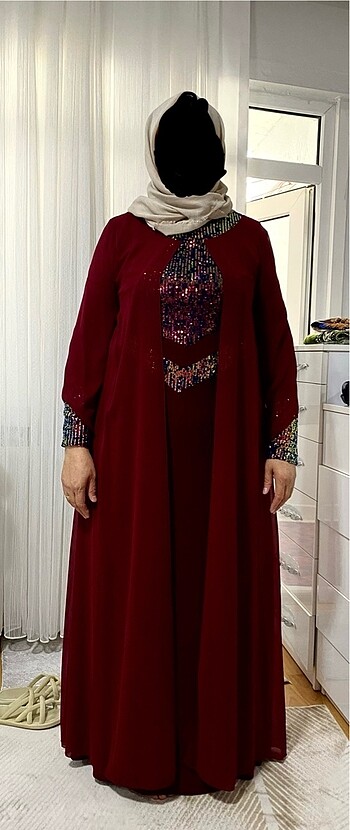 Bordo abaya elbise