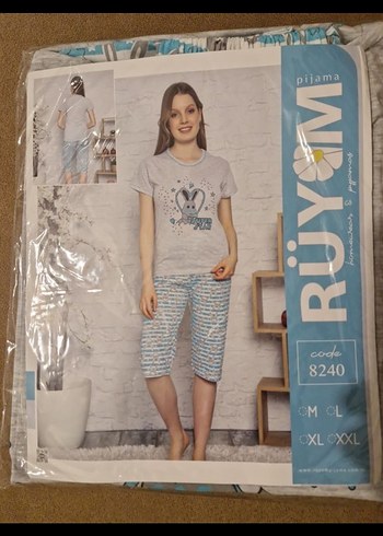 Diger Gri Kısa Kollu Bağlama Desenli Kadın Pijama