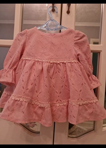 Pembe Örgü Kız bebek Elbise
