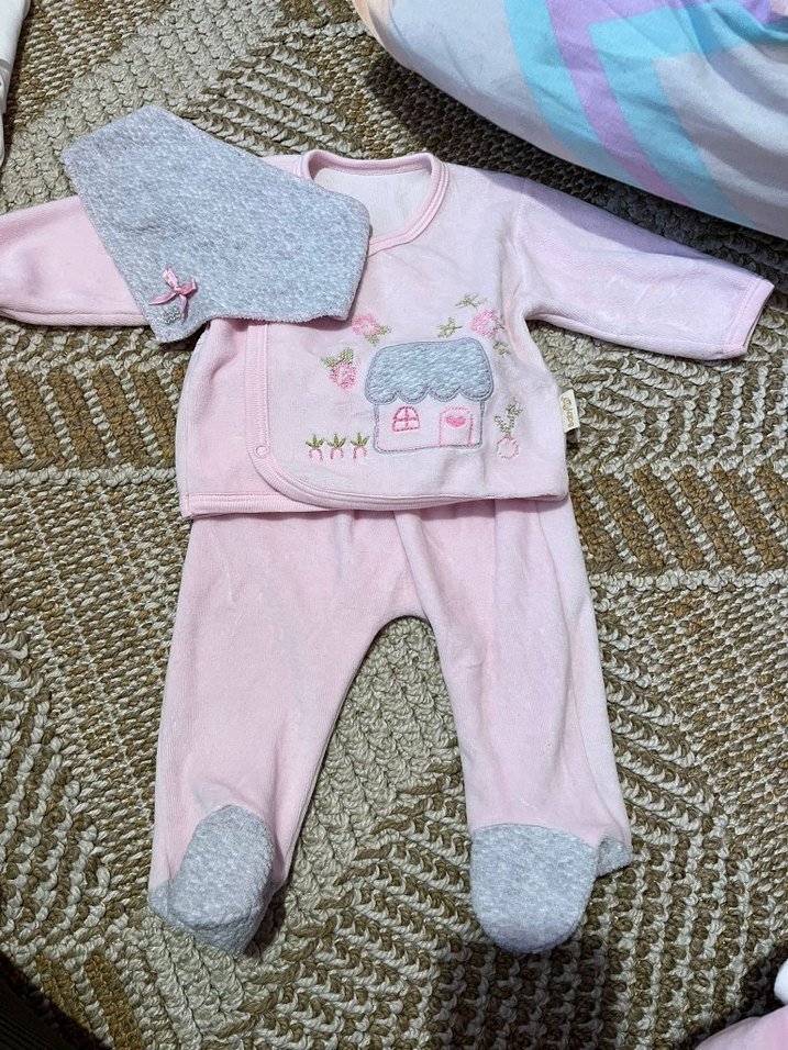 Pembe Baskılı Uzun Kollu Bebek Kıyafet Seti - Görsel 3