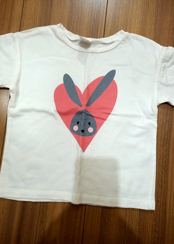 Beyaz Kız Çocuk Baskılı Kısa Kollu Tişört - Görsel 2