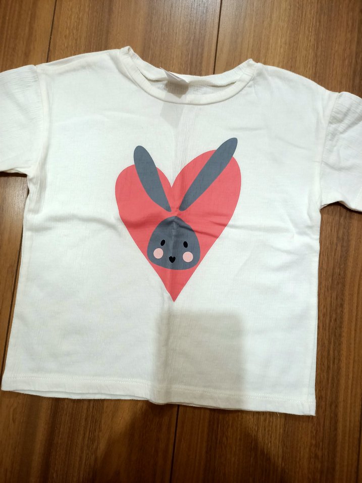 Beyaz Kız Çocuk Baskılı Kısa Kollu Tişört - Görsel 2