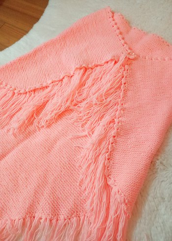 Pembe Bohem Örgü Kadın Panço El örgüsü şal - Görsel 4