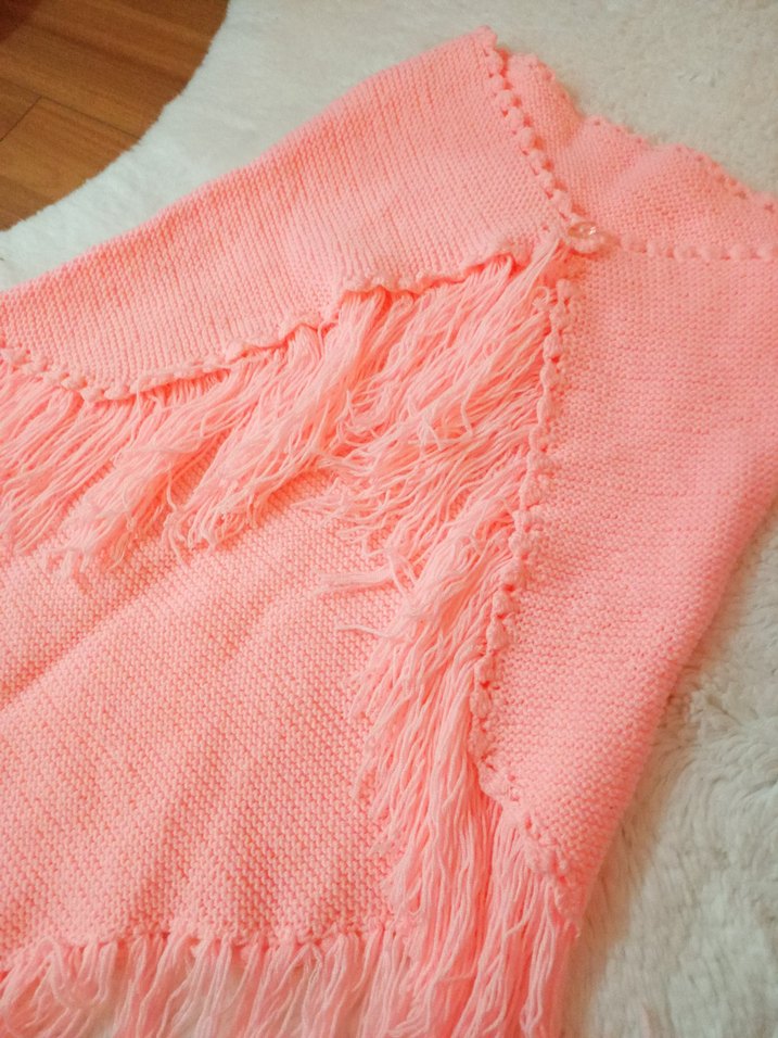 Pembe Bohem Örgü Kadın Panço El örgüsü şal - Görsel 4