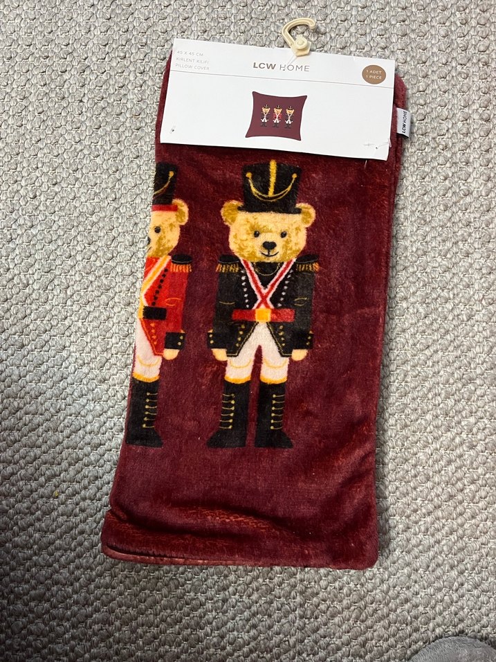 Bordo ayıcıklı Modern Klasik kırlent Kılıfı - Görsel 2