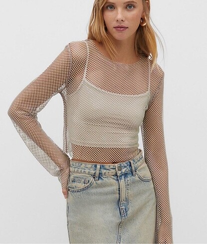 Stradivarius taşlı file bluz