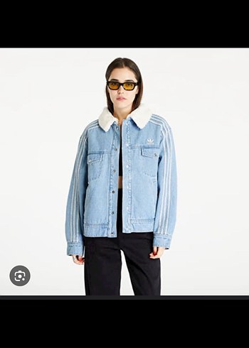 Adidas Kadın Mavi Yaka Kürklü Oversize Denim Ceket