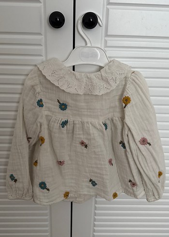 Nakışlı, Uzun Kollu Kız Keten Gömlek - Görsel 3