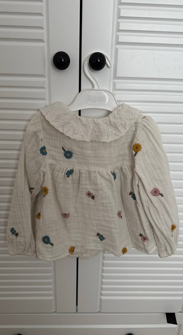 Nakışlı, Uzun Kollu Kız Keten Gömlek - Görsel 3