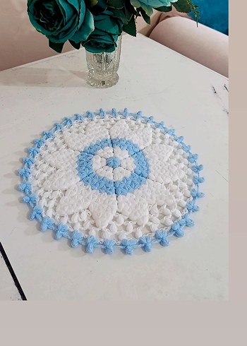 Nakışlı Mavi Beyaz Banyo Paspası