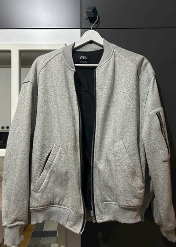 Gri Kadın Bomber Ceket Fermuarlı