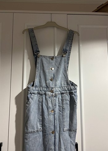 38 Beden Düğmeli Uzun Mavi Denim Tulum