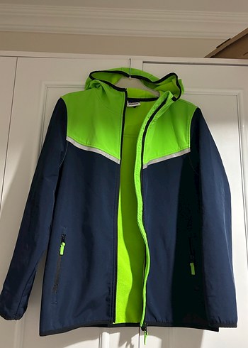 Koyu Lacivert-Yeşil Kapüşonlu Erkek Çocuk Mont - Görsel 4