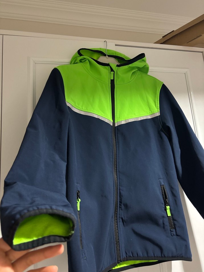 Koyu Lacivert-Yeşil Kapüşonlu Erkek Çocuk Mont - Görsel 2