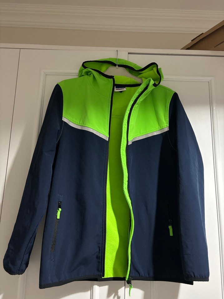 Koyu Lacivert-Yeşil Kapüşonlu Erkek Çocuk Mont - Görsel 4