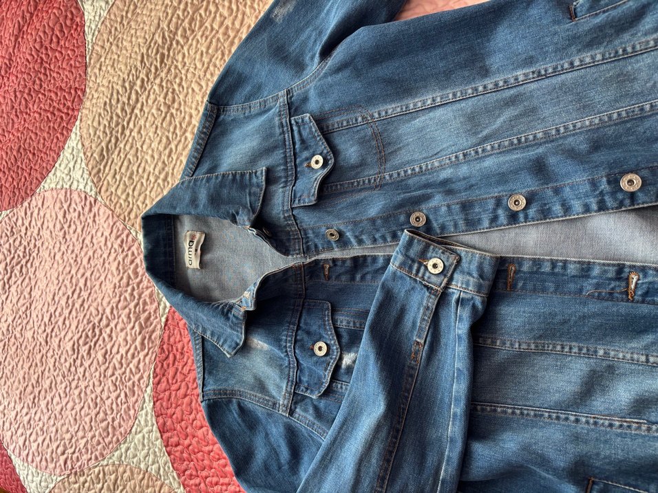 Düğmeli Uzun Kollu Mavi Denim Ceket - Görsel 3