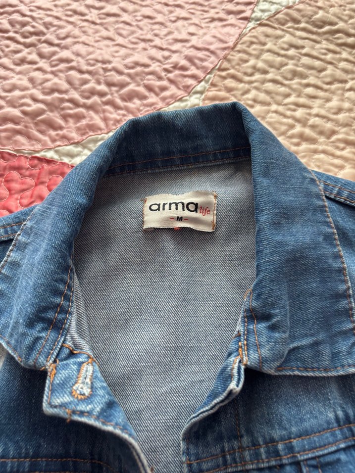 Düğmeli Uzun Kollu Mavi Denim Ceket - Görsel 2