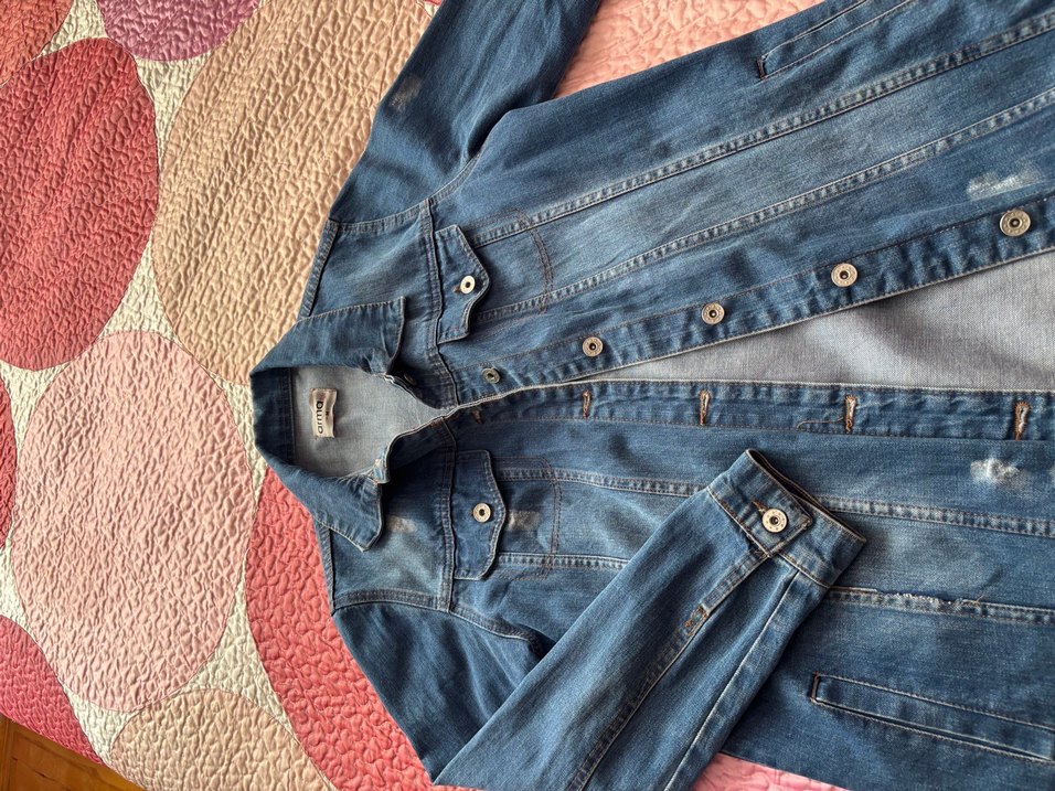 Düğmeli Uzun Kollu Mavi Denim Ceket - Görsel 4