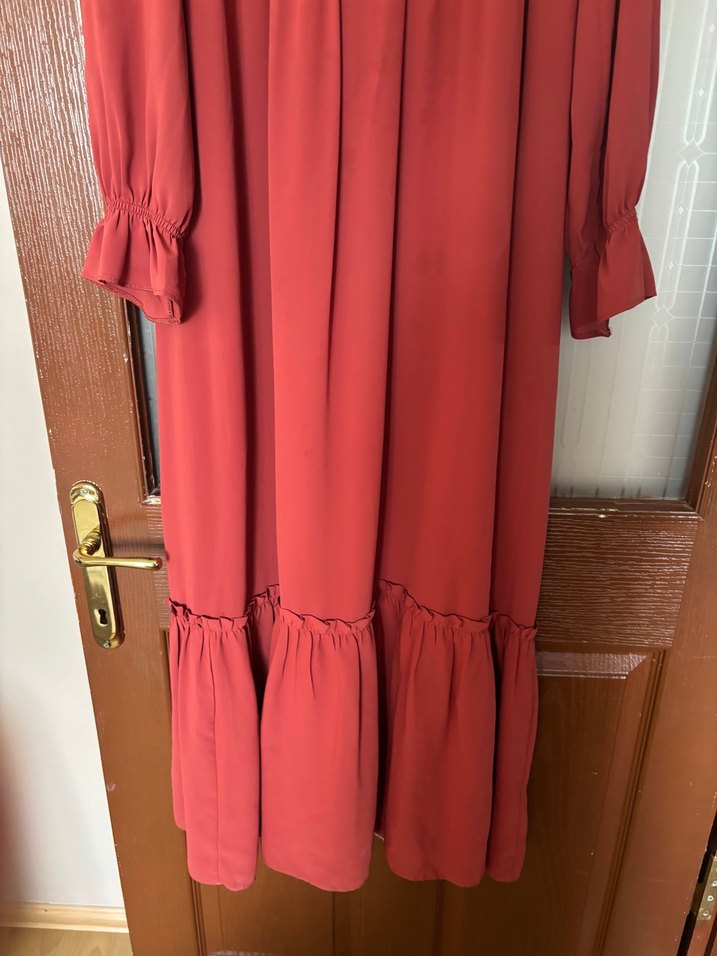 Kırmızı Nakışlı Uzun Bohem Elbise - Görsel 2