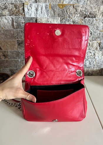 Beden kırmızı Renk Zara zımbalı Deri Çanta