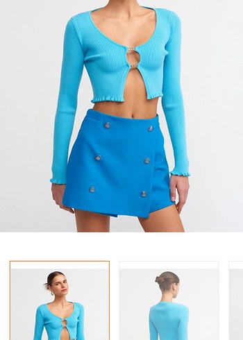 Dilvin Turkuaz Crop Triko Kadın Kazak - Görsel 4