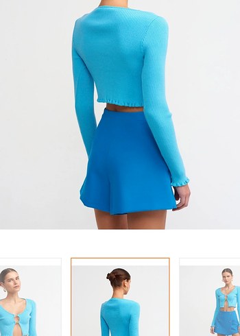 Dilvin Turkuaz Crop Triko Kadın Kazak - Görsel 5